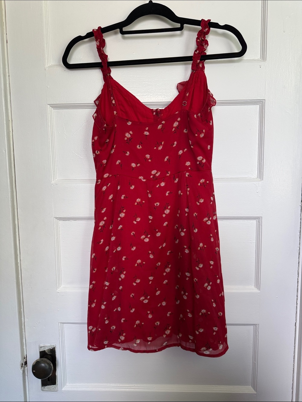 Abercrombie & Fitch Red Floral Ruffle-Neck Cottagecore Boho Dress Sz XS - Picture 8 of 11